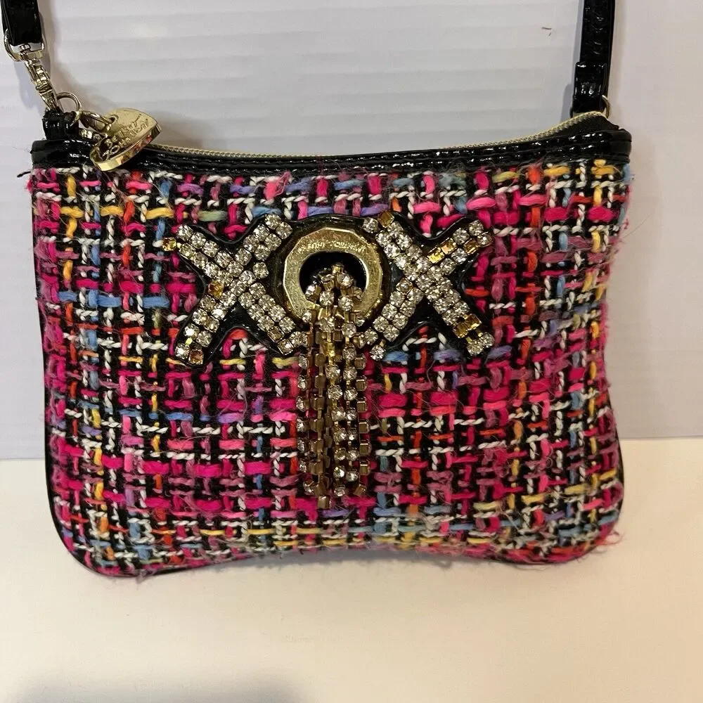 Betsey Johnson Tweed Rhinestone Wristlet